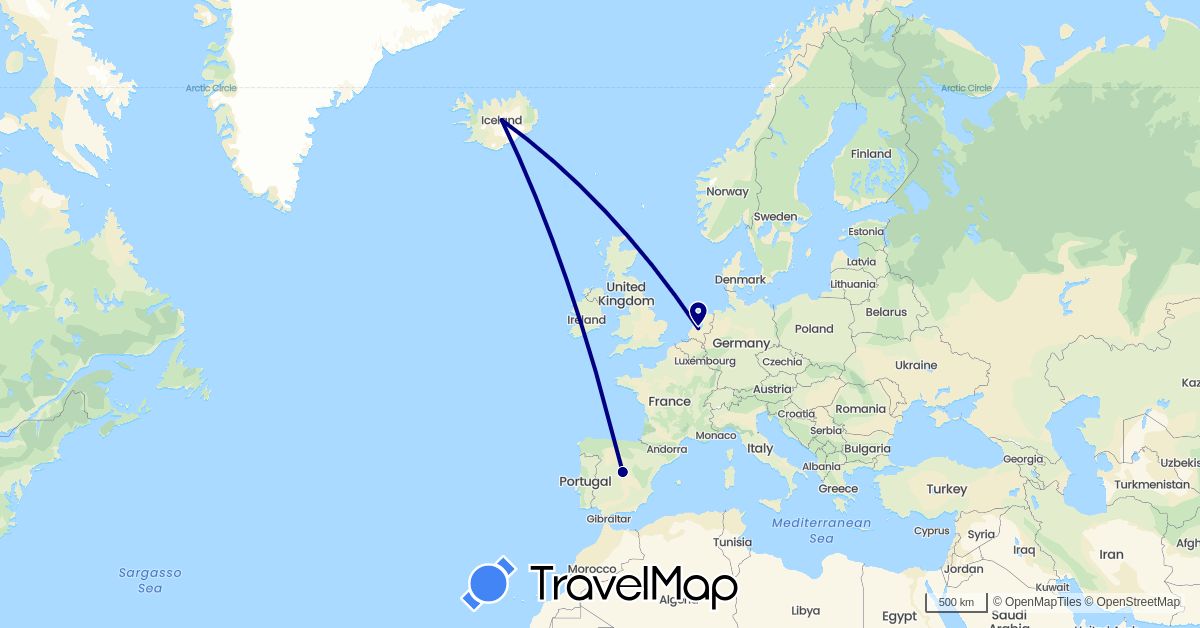 TravelMap itinerary: driving in Spain, Iceland, Netherlands (Europe)
